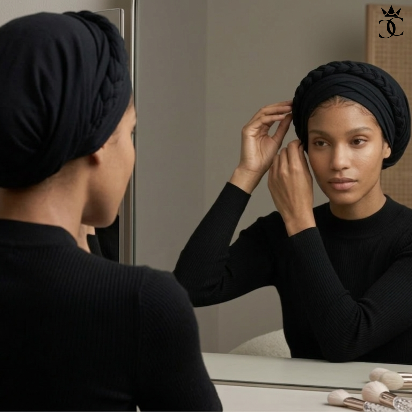 Black Boho Braid Turban (un-lined)