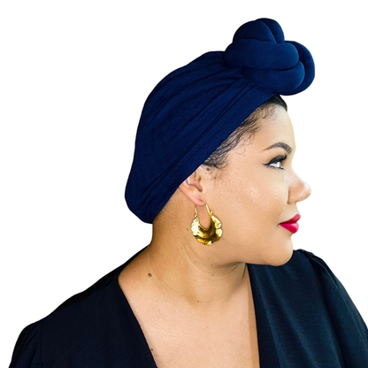Navy Blue Statement Turban Satin-Lined