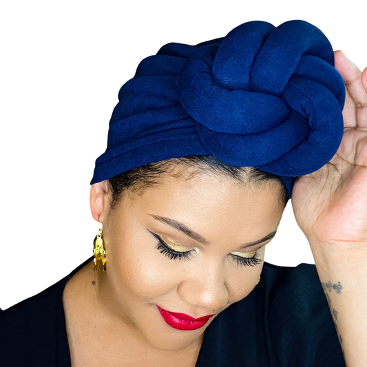 Navy Blue Statement Turban Satin-Lined