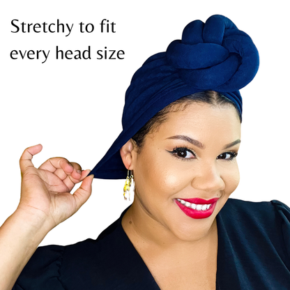 Navy Blue Statement Turban Satin-Lined