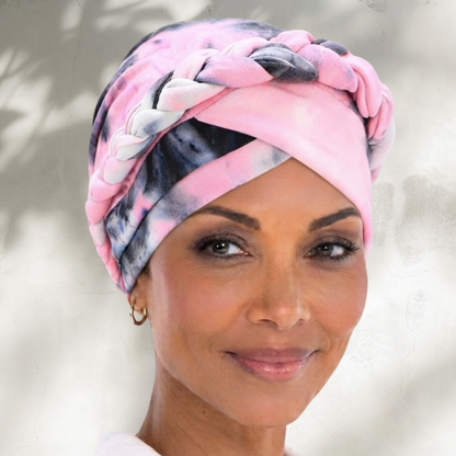 Pink Black Tie Dye Boho Braid Turban (un-lined)