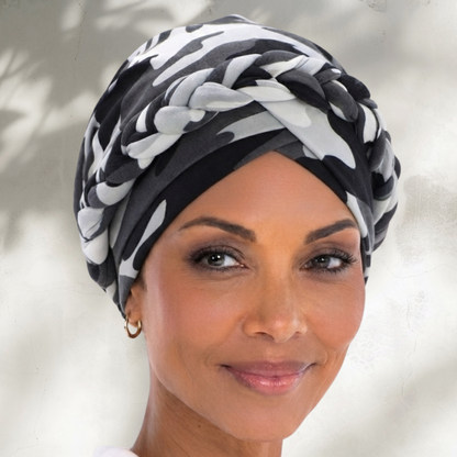 Gray Camo Boho Braid Turban (un-lined)