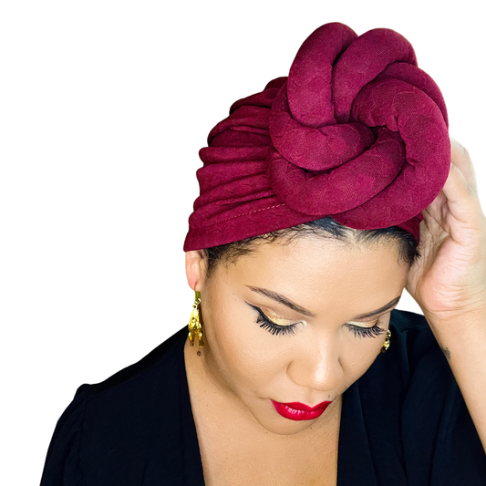 Burgundy Statement Turban Satin-Lined