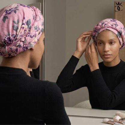 Pink Floral Boho Braid Satin-Lined Turban
