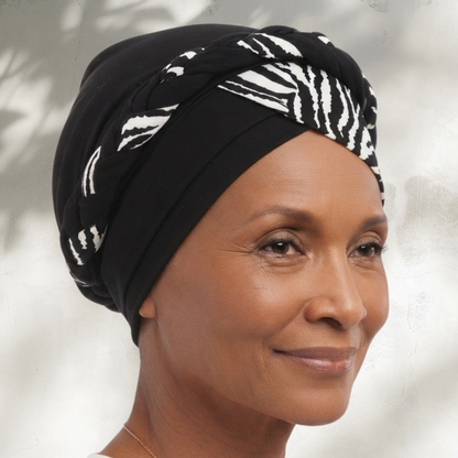Black Stripe Boho Braid Turban (un-lined)