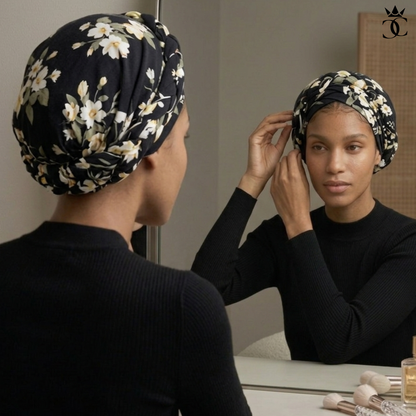 Black Flora Boho Braid Turban (un-lined)