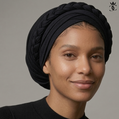 Black Boho Braid Satin-Lined Turban