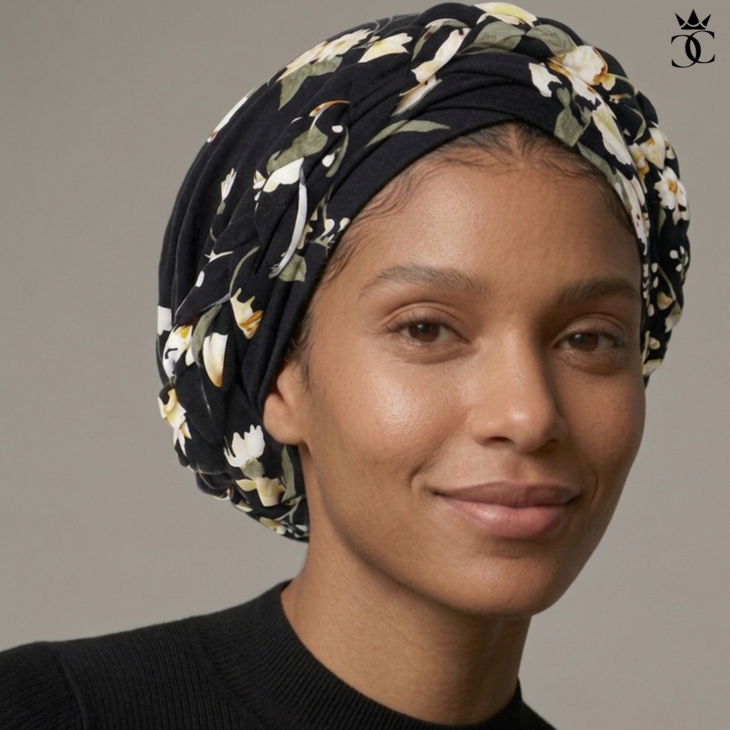 Black Flora Boho Braid Turban (un-lined)