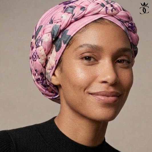 Pink Flora Boho Braid Turban (un-lined)