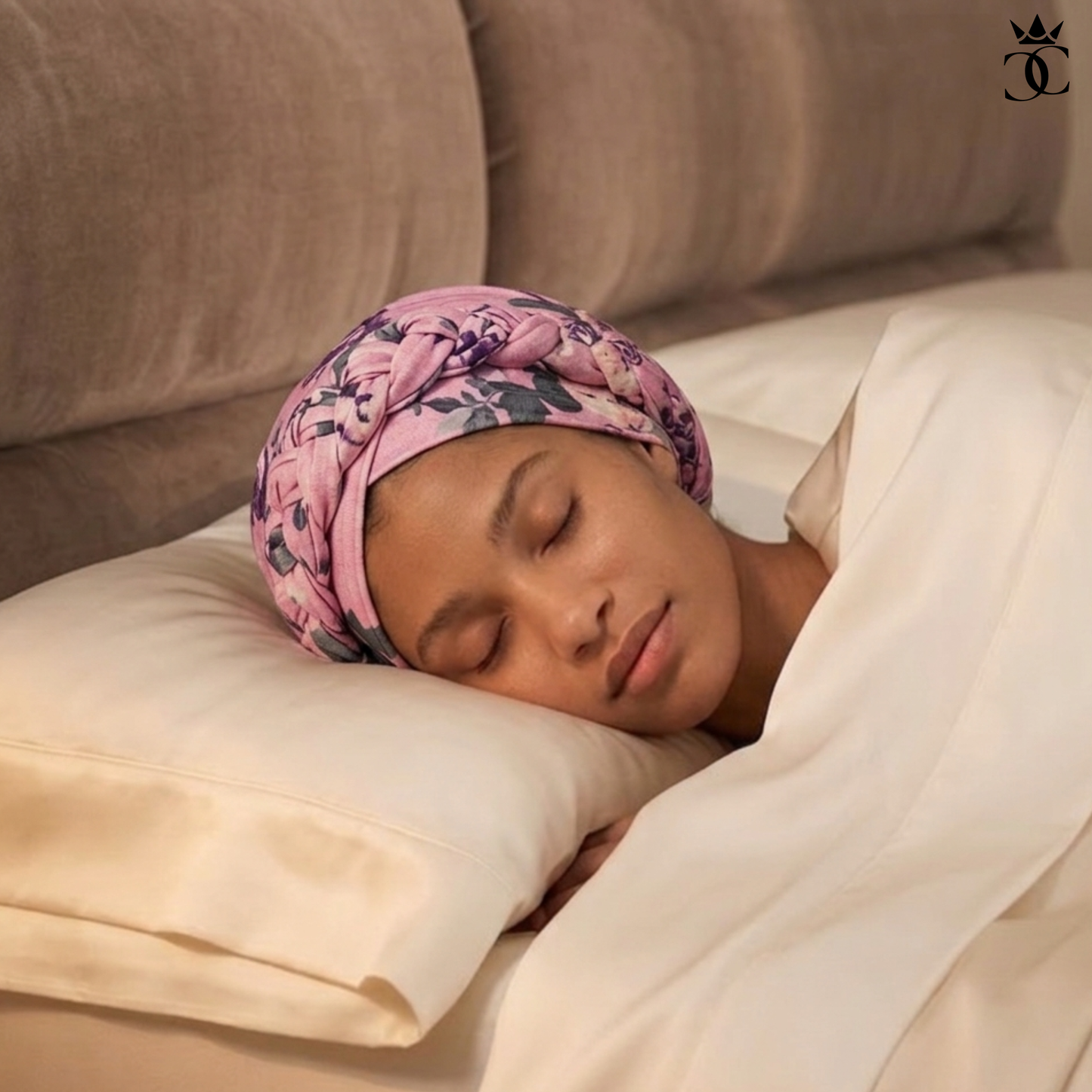 Pink Floral Boho Braid Satin-Lined Turban