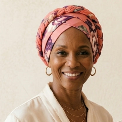 Pink Floral Boho Braid Satin-Lined Turban