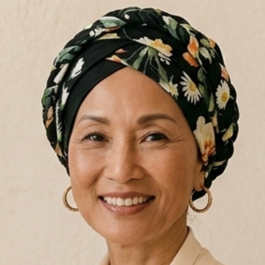 Black Flora Boho Braid Turban (un-lined)