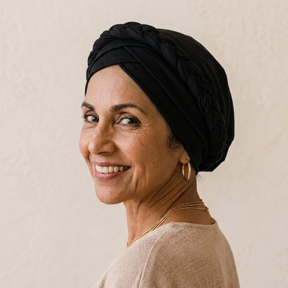 Black Boho Braid Satin-Lined Turban